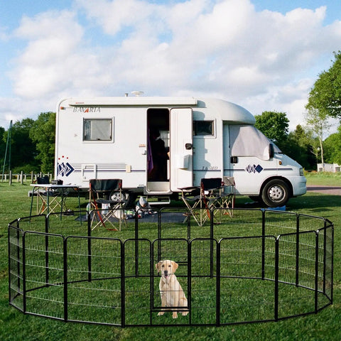 Heavy Duty Dog Playpen 32 Inch Indoor Outdoor With 16 Panels, Portable Metal Exercise Pen With Door, RV Camping Setup