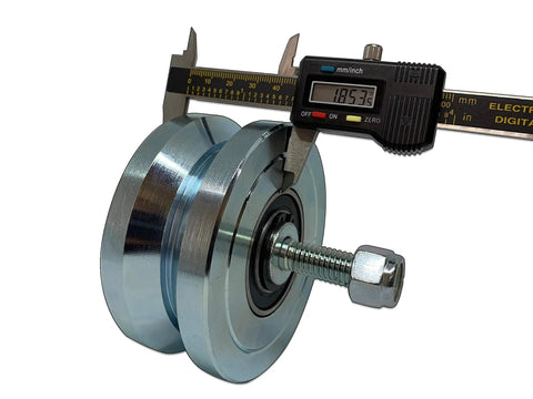 Heavy Duty 4 Inch V Groove Gate Wheel For Inverted V Tracks Up To 3000 Lbs Solid Steel Sliding Wheel Bearing With Screws, measured with caliper