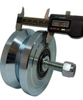 Heavy Duty V Groove Gate Wheels With Double Bearings Bolted External Mount Cradle For Inverted V Track Gates, measuring with caliper