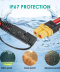 10 AWG SAE To XT60 Extension Cable 3Ft With SAE Female To XT60 Connector And Polarity Reverse Adapter shown with IP67 protection features