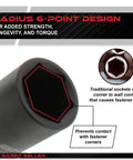 Radius 6-point socket from One Half Inch Drive Metric Shallow And Deep Impact Socket Set 43 Piece Kit 9mm To 30mm with explanations