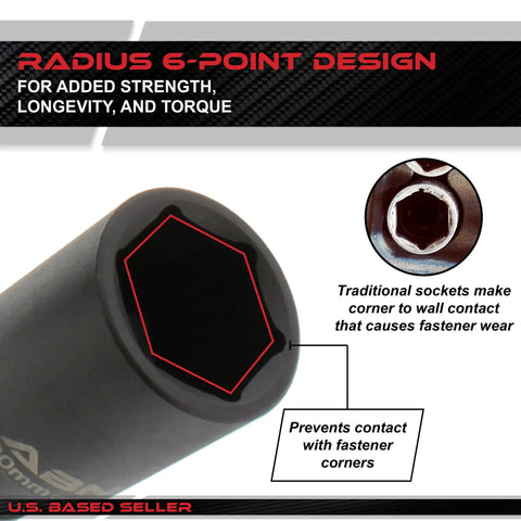 Radius 6-point socket from One Half Inch Drive Metric Shallow And Deep Impact Socket Set 43 Piece Kit 9mm To 30mm with explanations