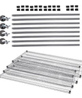 Heavy Duty 4 Tier Wire Shelving Rack Smooth Operator Design Adjusts in Seconds Rolls Like a Dream on Locking Casters parts including shelves and casters.