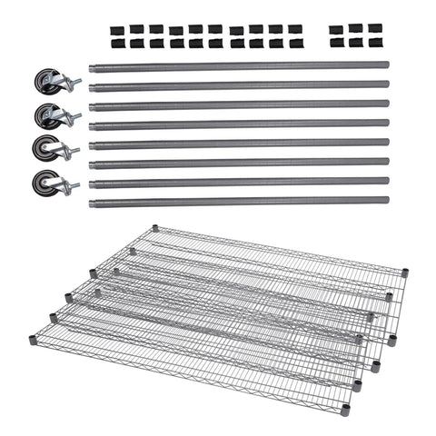 Heavy Duty 4 Tier Wire Shelving Rack Smooth Operator Design Adjusts in Seconds Rolls Like a Dream on Locking Casters parts including shelves and casters.