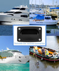 Marine Flush Pull Hatch Handle With Mount Screws, black recessed boat deck lift shown in marine environments, 3.62 x 2.23 inches
