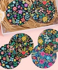 8 Pack Diamond Art Coasters Kit With Flower Designs, Cork Pads, Coaster Holder, Diamond Dots visible on coffee table setup
