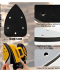 Top Tier 20 Piece Mouse Sandpaper Set With 40 Grit Hook And Loop Velcro Backing For Orbital Sander showing 13.8cm sanding pad with holes.