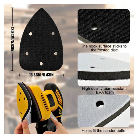 Top Tier 20 Piece Mouse Sandpaper Set With 40 Grit Hook And Loop Velcro Backing For Orbital Sander showing 13.8cm sanding pad with holes.