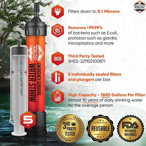 Heavy Duty Emergency Water Straws For On The Go Hydration Ultra Lightweight Reusable Filtration Straws Lets You Drink Safe Water Anywhere 8 inch length
