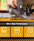 1 Inch Blacksmith Hardy Hole Tools Kit 5 Piece Set for metalworking, showing hammer in use on anvil in forging process