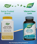 Calcium Magnesium Zinc Mineral Complex Supplement For Bone Health Muscle Function And Immune Support Gluten Free 2 Pack Of 250 Capsule Bottles Powerhouse Multimineral Formula For Everyday Wellness, showing new and old Nature's Way packaging.