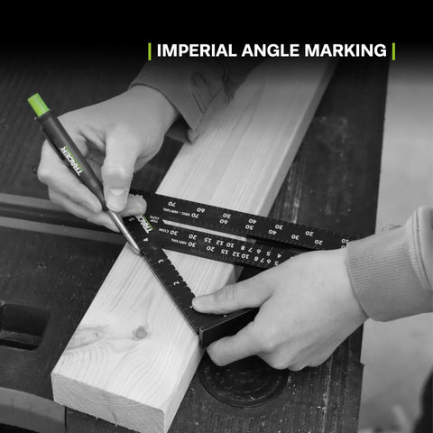7 Inch Aluminum Rafter Square With Imperial Hip Valley Scales For Dead Easy Roofing Layouts used for marking precise angles on wood.