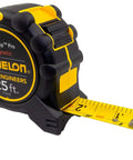 MagGrip Pro Magnetic Tape Measure 25 Foot 1 Inch With Inch And Engineer Scale, yellow blade extended from black case