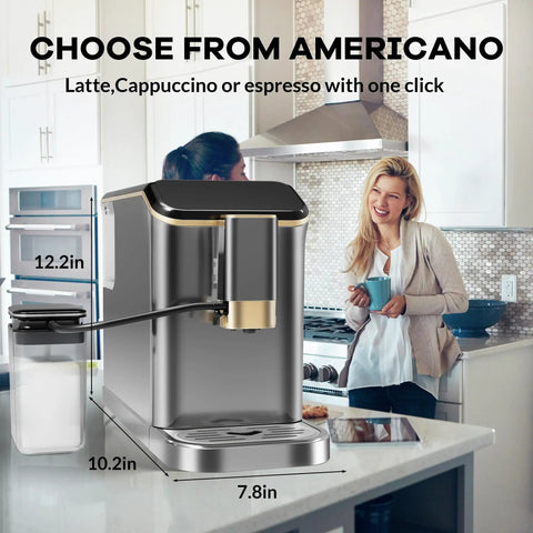 Super Automatic Espresso Machine With 20 Bar Pressure Pump And Built In Burr Grinder For Smooth Daily Grinds in kitchen with woman