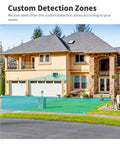 Home front view with highlighted zones monitored by Outdoor Wireless Security Camera With 2K Color Night Vision Solar Powered Spotlight.