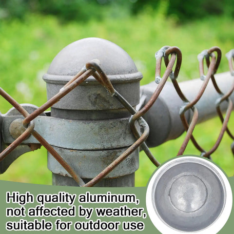 20 Pcs Round Dome Fence Post Caps For Chain Link Fences Aluminum External Post Caps Two And Three Eighths Inch Outside Diameter Built To Last Outdoor Weatherproof Corrosion Resistant Silver installed on fence