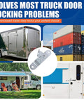 Collage of trailers with the Beefed-Up Trailer Door Hasp Kit 1 Piece For Cargo Trailers With Padlock Compatible shown center