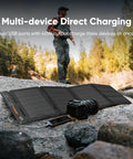 40W Air Foldable Solar Panel Kit With Book Sized PERC Bifacial Cells charging camera in outdoor setting