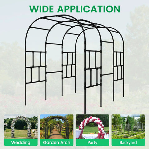 87 Inch Tall Garden Arch Trellis For Climbing Plants Outdoor Black Plastic Coated Metal Cucumber Arbor Arch