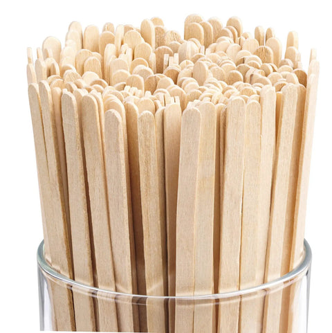 1000-Count Birch Wood Coffee Stirrers, Biodegradable Disposable Stir Sticks With Round Ends in a glass container