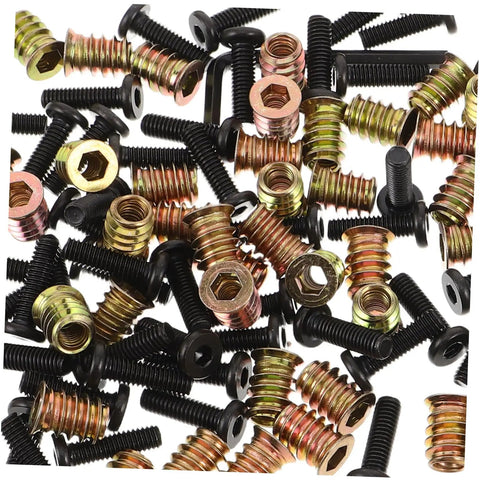 Solid Furniture Fastening Kits With Heavy Duty Metal Threaded Inserts For Wood Builds Smooth Install And Unshakable Grip Keeping Pieces Locked Down Without Any Headaches For Weekend Warriors, assorted screws and nuts.