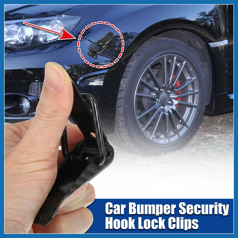 Universal Car Bumper Security Hook Locks Quick Release Clips for trunk bumpers and fenders, carbon fiber pattern, hand holding clip