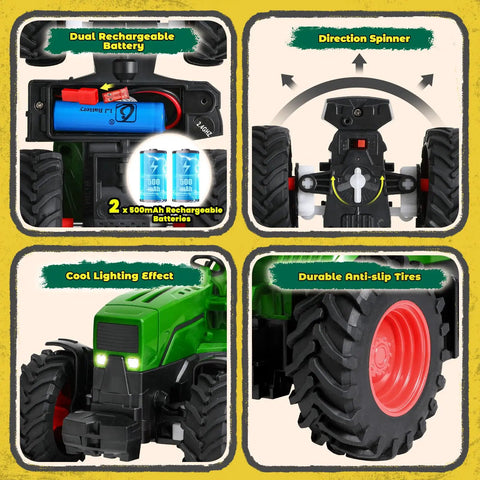 Remote Control Tractor Toy Set With Dump Trailer LED Lights Dual Rechargeable Batteries 2 4 GHz Controller details