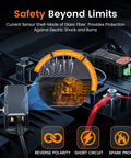No Sweat Bluetooth Battery Monitor With 400A Smart Shunt shows glass fiber shell and current sensor on battery for safety features.