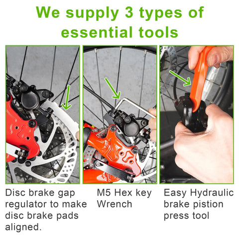 Three types of installation tools for Four Pairs Metal Premium Ebike Brake Pads With Installation Tools, All In One Kit.