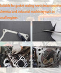 DVBB gasket material sheet, 15 x 11.8 in, non-asbestos for DIY seals; collage shows flat gasket, cutting, and engine use.