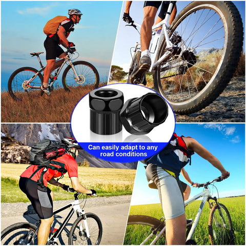 Collage of bikers outdoors featuring a Six Piece Bike Freewheel Remover Set For Mountain Cassettes 12 Spline 22mm Lockring Tool