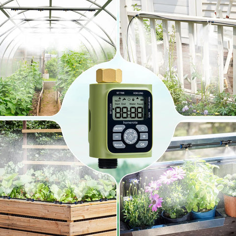 Outdoor Misting System With 26 Foot Hose, 7 Brass Nozzles, Three Quarter Inch Brass Adapter And Programmable Water Timer