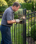 Man welding Heavy Duty Weld On 3 Inch Steel Butt Hinges For Gate Doors 8 Pack Rust Resistant Coated Hardware For Outdoor Gates