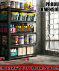 72 Inch Heavy Duty Garage Shelving Unit With Five Adjustable Tiers And 400 Lb Per Shelf Capacity, Built Tough Industrial Steel Storage Racks For Garage, Workshop, Basement, Warehouse, Or Kitchen, 16 Inch Deep By 35 Inch Wide By 72 Inch High, Black; 5-tier black steel rack