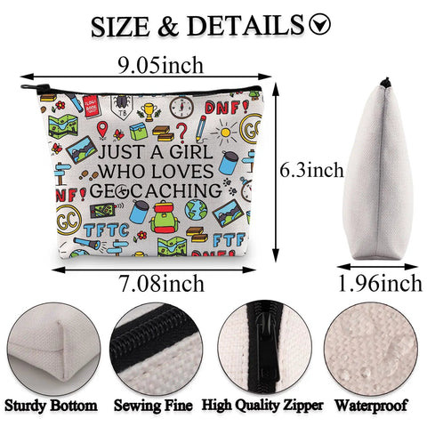 Geocaching Makeup Bag Gift For Her Just A Girl Who Loves Geocaching Outdoor Lover Organizer Bag That Fits Makeup And Gear Travel Ready