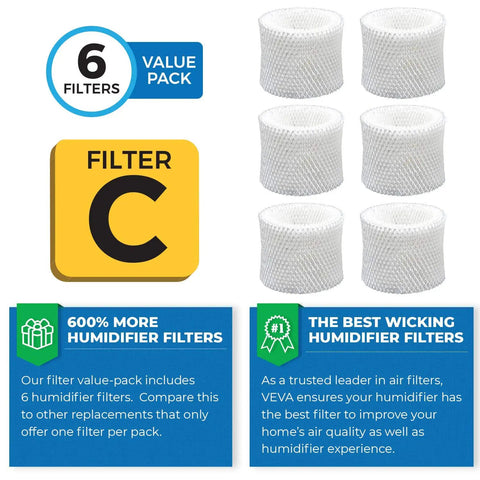 Six Pack Premium Humidifier Filters Replacement For HC-888 HC-888N HW Filter C Fits HCM-890 Series Evaporative Humidifiers
