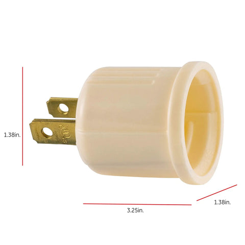 Side view of Polarized Socket Adapter 5 Pack Converts Outlets To Lamp Sockets For Workshop Garage Or Utility Room Light Almond Finish