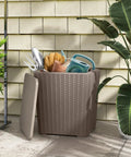 11.5 Gallon Waterproof Deck Box With Removable Lid And Faux Rattan Side Table For Outdoor Patio Storage All Weather Furniture