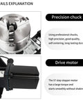 Built Tough Cnc 4Th Axis Rotary Table With Rock Solid 98Mm Center Height And No Fuss Speed Control Box Plus Heavy Duty 10To1 Reduction 3Jaw 80Mm Chuck setup, showcasing precision chuck and drive motor.