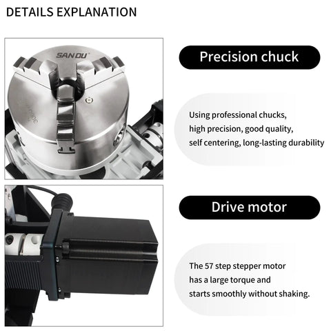 Built Tough Cnc 4Th Axis Rotary Table With Rock Solid 98Mm Center Height And No Fuss Speed Control Box Plus Heavy Duty 10To1 Reduction 3Jaw 80Mm Chuck setup, showcasing precision chuck and drive motor.