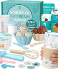 Kids Ice Cream Science Kit For Real Homemade Ice Cream With Reusable Tools And Visual Recipes, kit contents displayed.