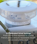 Metal and plastic conical grinder component of Talos Semi Automatic Grind And Brew Espresso Machine with adjustment settings.