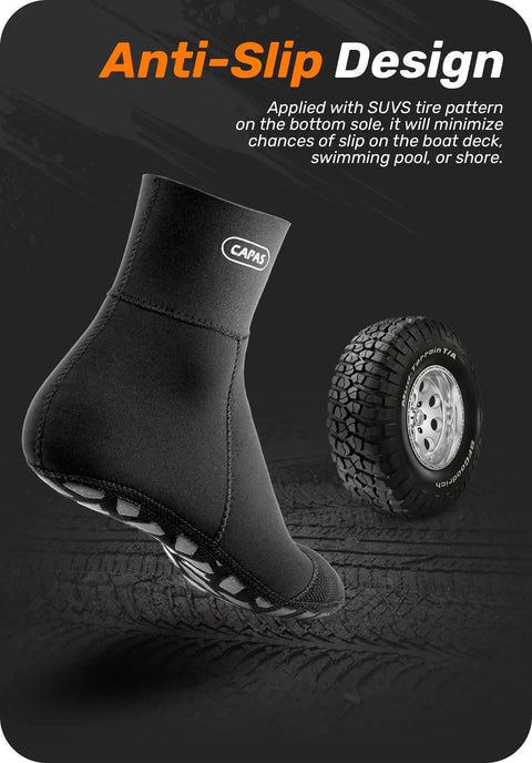 2Mm Neoprene Sand Socks For Men And Women, Sand Proof Beach Ready Socks, anti-slip sole, SUV tire pattern design.