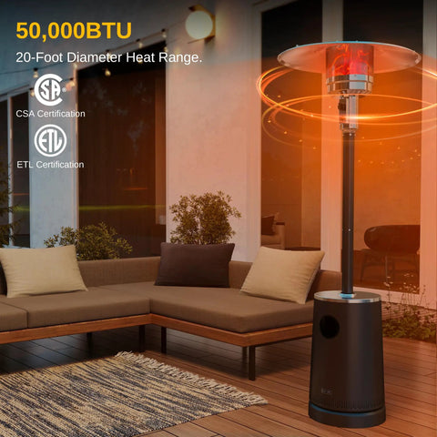 Massive 50,000 BTU Patio Heater With Table Design, Sand Box, Dual Layer Stainless Steel Burner, Wheels, Triple Protection System