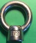 Marine Grade 316 Stainless Steel Lifting Eye Nut One Half Inch UNC Thread With Pitch 13 for heavy duty use on green background