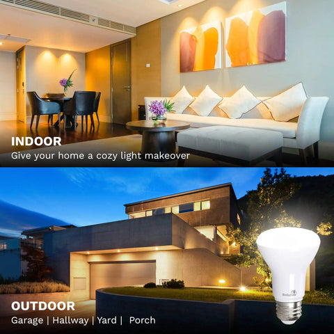 LED BR20 Light Bulbs 2700K Warm White Dimmable 6W 50W Replacement, 90 CRI, indoor living room and outdoor house lighting