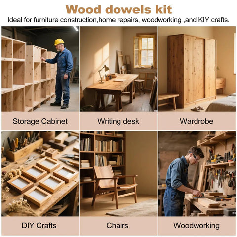 80 Pcs Wooden Dowel Pins Kit Half Inch By Two Inch Fluted Hardwood Dowels For Furniture Making And DIY Woodworking Projects, Durable Dense Pins For Strong Joints, Ideal For Crafts, Carpentry, And Repair Work; wood dowels kit for cabinets, desk, wardrobe