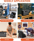 Beefy Heavy Duty 3 Drawer Metal Toolbox With Top Storage Tray And Carrying Handle Portable Steel Tool Chest in use