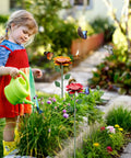 Child watering garden with Two Pack Metal Bee Watering Station With Flower Design And Colorful Butterfly Bath Outdoor Garden Yard Patio Decor