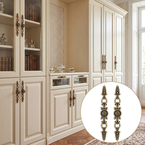 Antique Brass Cabinet Knobs And Pulls Set 5 Inch Hole Center Hollow Out Decorative Hardware on cream cabinets in living room.